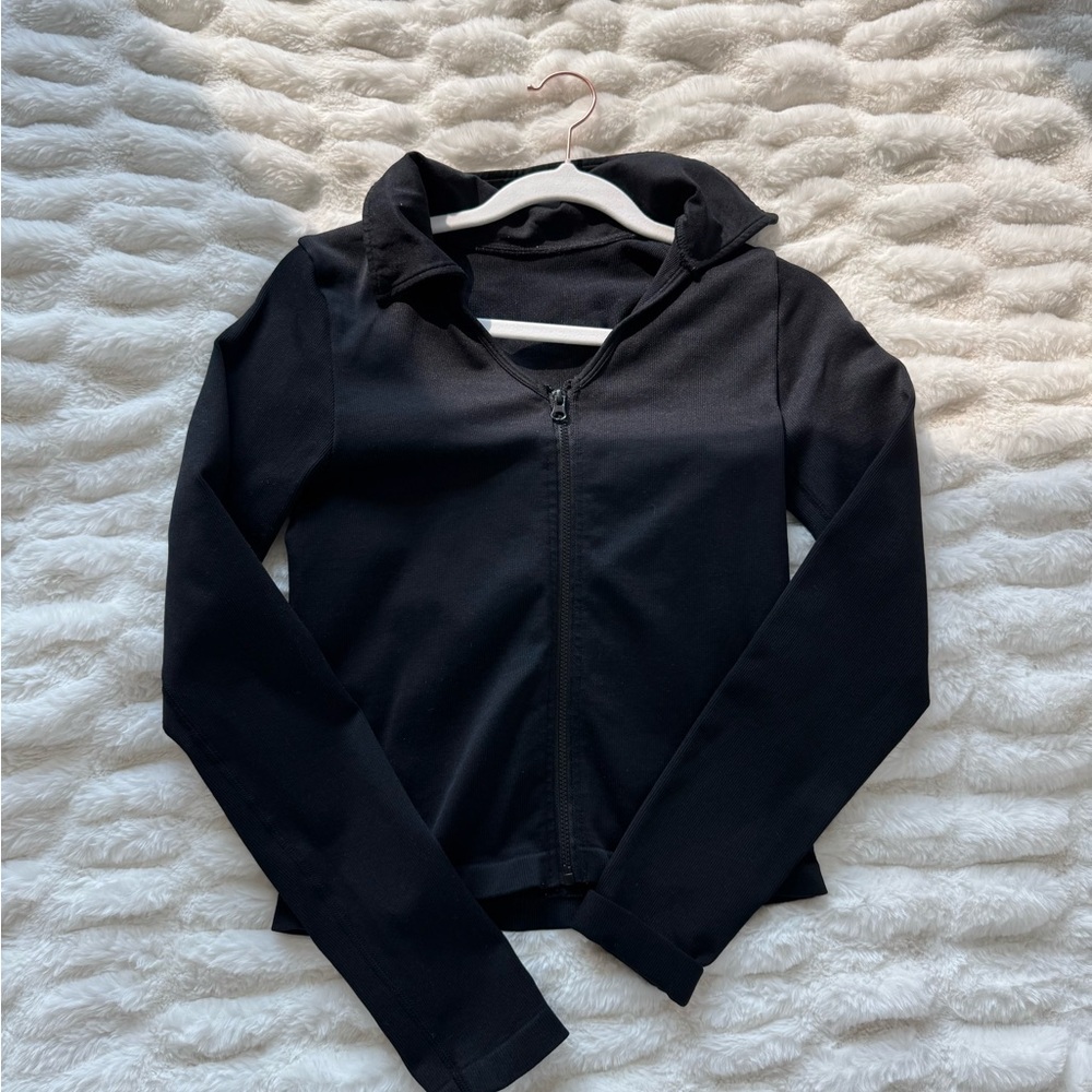 Amazon Black Ribbed Zip-Up Jacket